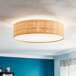 Loftlampe Leano beige rund af rattan