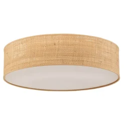 Loftlampe Leano beige rund af rattan