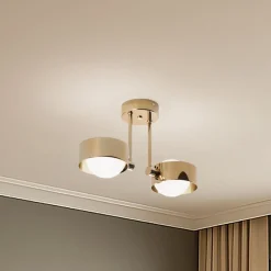 Loftlampe Mado, stål messingfarvet, glas opal, 2 lyskilder.