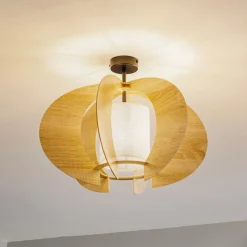 Loftlampe Modern C M med trælameller Ø 50 cm