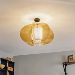 Loftlampe Modern C M med trælameller Ø 50 cm