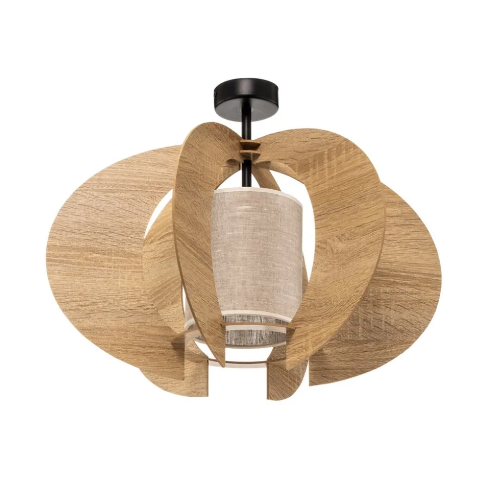 Loftlampe Modern C M med trælameller Ø 50 cm