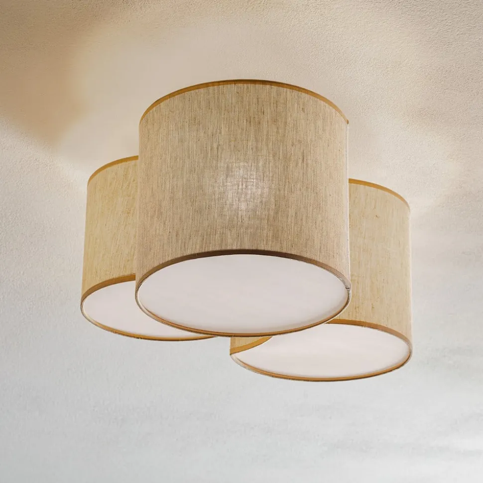 Loftlampe Mona Nature, 3 lyskilder, naturfarvet linned