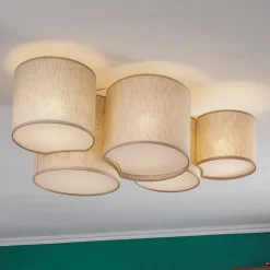 Loftlampe Mona Nature, 5 lyskilder, naturfarvet linned