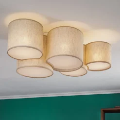 Loftlampe Mona Nature, 5 lyskilder, naturfarvet linned