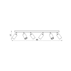 Loftlampe Nise, 6 lyskilder, aflang, sort stål, træ