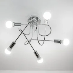 Loftlampe Oxford, krom, 5 lyskilder, Ø 47 cm, metal
