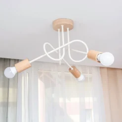 Loftlampe Oxford, sandbeige, træ, metal, 3 lyskilder, Ø 44 cm