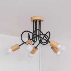 Loftlampe Oxford, sort, træ, metal, 5 lyskilder, Ø 47 cm