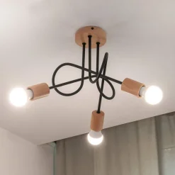 Loftlampe Oxford, sort, træ, metal, 3 lyskilder, Ø 44 cm