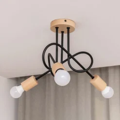Loftlampe Oxford, sort, træ, metal, 3 lyskilder, Ø 44 cm