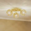 Loftlampe Paz hvid med trælameller-kugler 3 lyskilder.