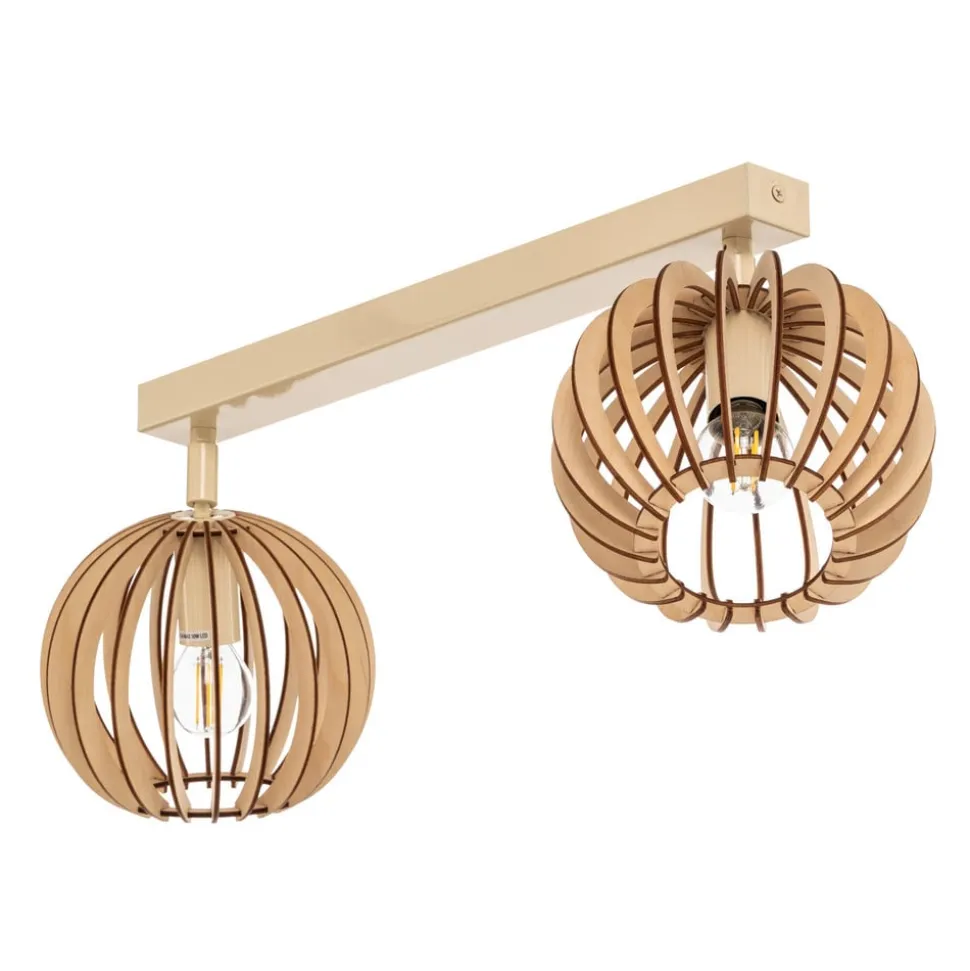Loftlampe Paz hvid trælameller-kugler, 2 lyskilder.