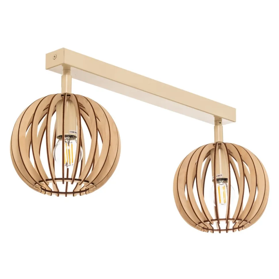 Loftlampe Paz hvid trælameller-kugler, 2 lyskilder.