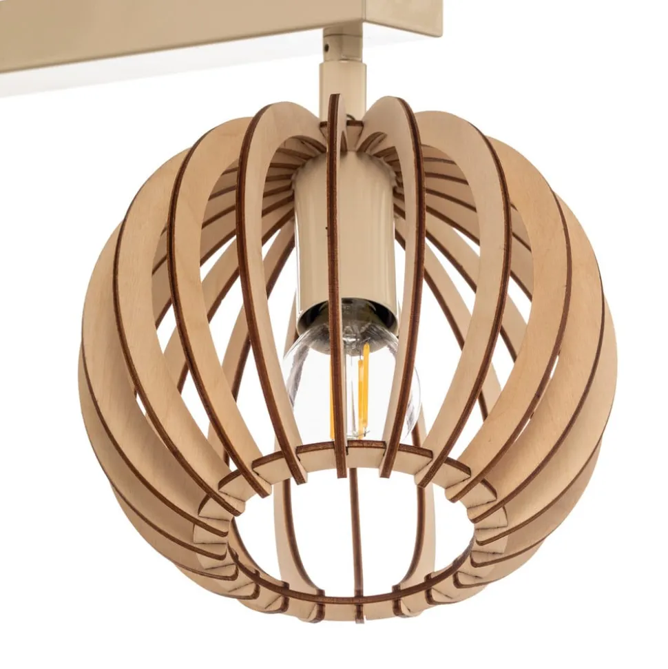 Loftlampe Paz hvid trælameller-kugler, 2 lyskilder.