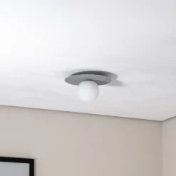Loftlampe Pixie, grå, glas, Ø 25 cm, kugle, G9