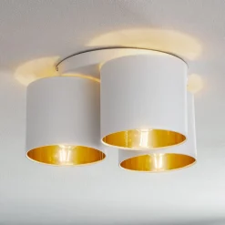 Loftlampe Soho, cylindrisk, 3 lyskilder, hvid/guld