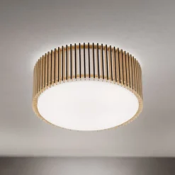 Loftlampe Tarta, Ø 50 cm, træ, tekstildiffusor, 4 x E27