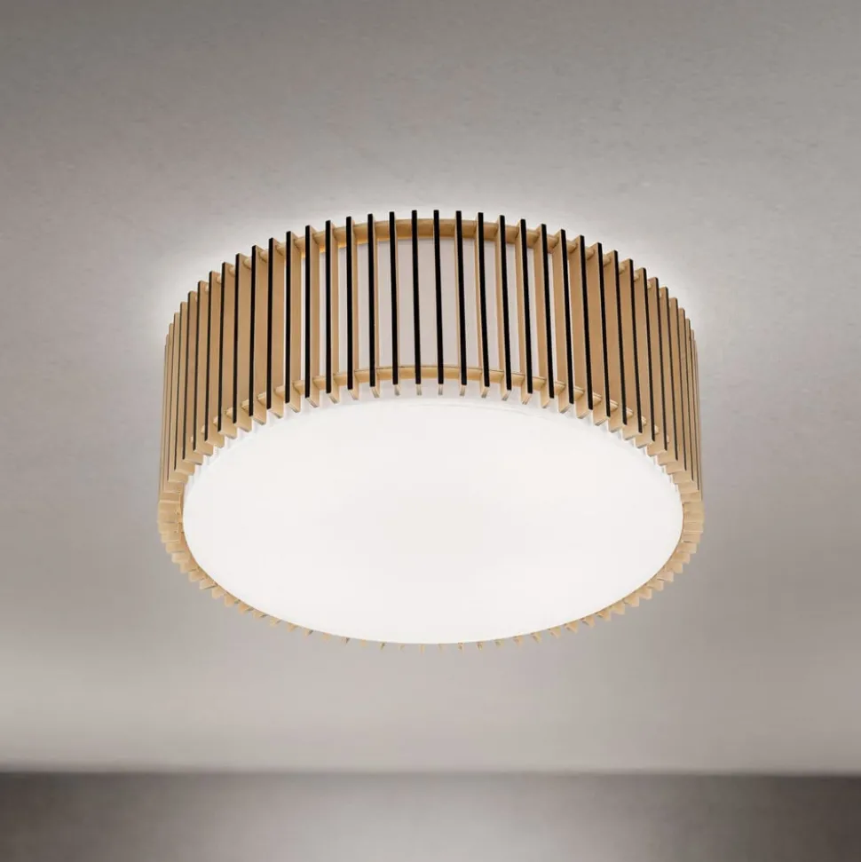 Loftlampe Tarta, Ø 50 cm, træ, tekstildiffusor, 4 x E27