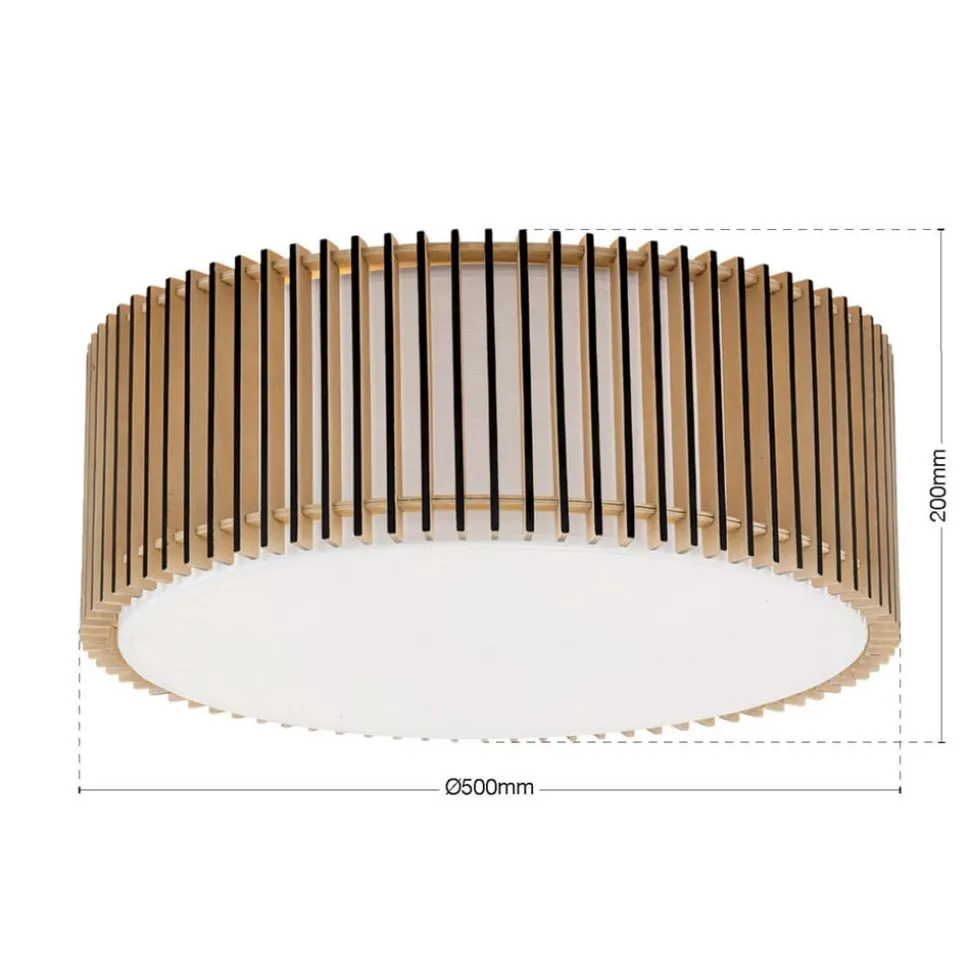 Loftlampe Tarta, Ø 50 cm, træ, tekstildiffusor, 4 x E27