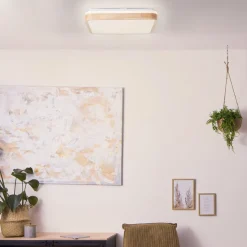 Loftlampe Tumeo, længde 40 cm, lyst træ, metal/træ