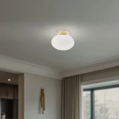 Loftlampe Ufo, guld/hvid, Ø 18 cm, glas, G9