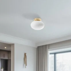 Loftlampe Ufo, guld/hvid, Ø 18 cm, glas, G9
