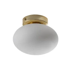 Loftlampe Ufo, guld/hvid, Ø 18 cm, glas, G9