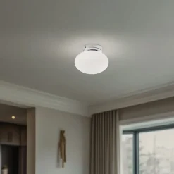 Loftlampe Ufo, krom/hvid, Ø 18 cm, glas, G9