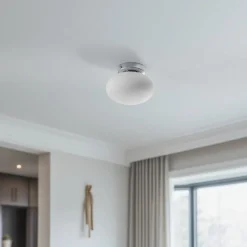 Loftlampe Ufo, krom/hvid, Ø 18 cm, glas, G9