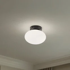 Loftlampe Ufo, sort/hvid, Ø 18 cm, glas, G9