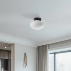 Loftlampe Ufo, sort/hvid, Ø 18 cm, glas, G9