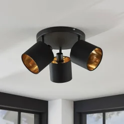 Loftlampe Vasilia i sort og guld, 3 lyskilder.