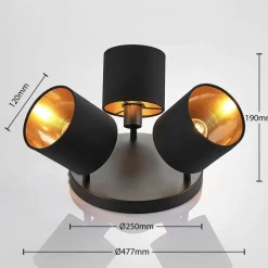 Loftlampe Vasilia i sort og guld, 3 lyskilder.