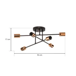 Loftlampe Veken 6B i sort og kobber