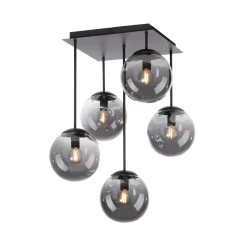 Loftslampe Big Widow, glaskugler, fem flammer