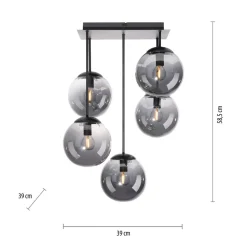 Loftslampe Big Widow, glaskugler, fem flammer