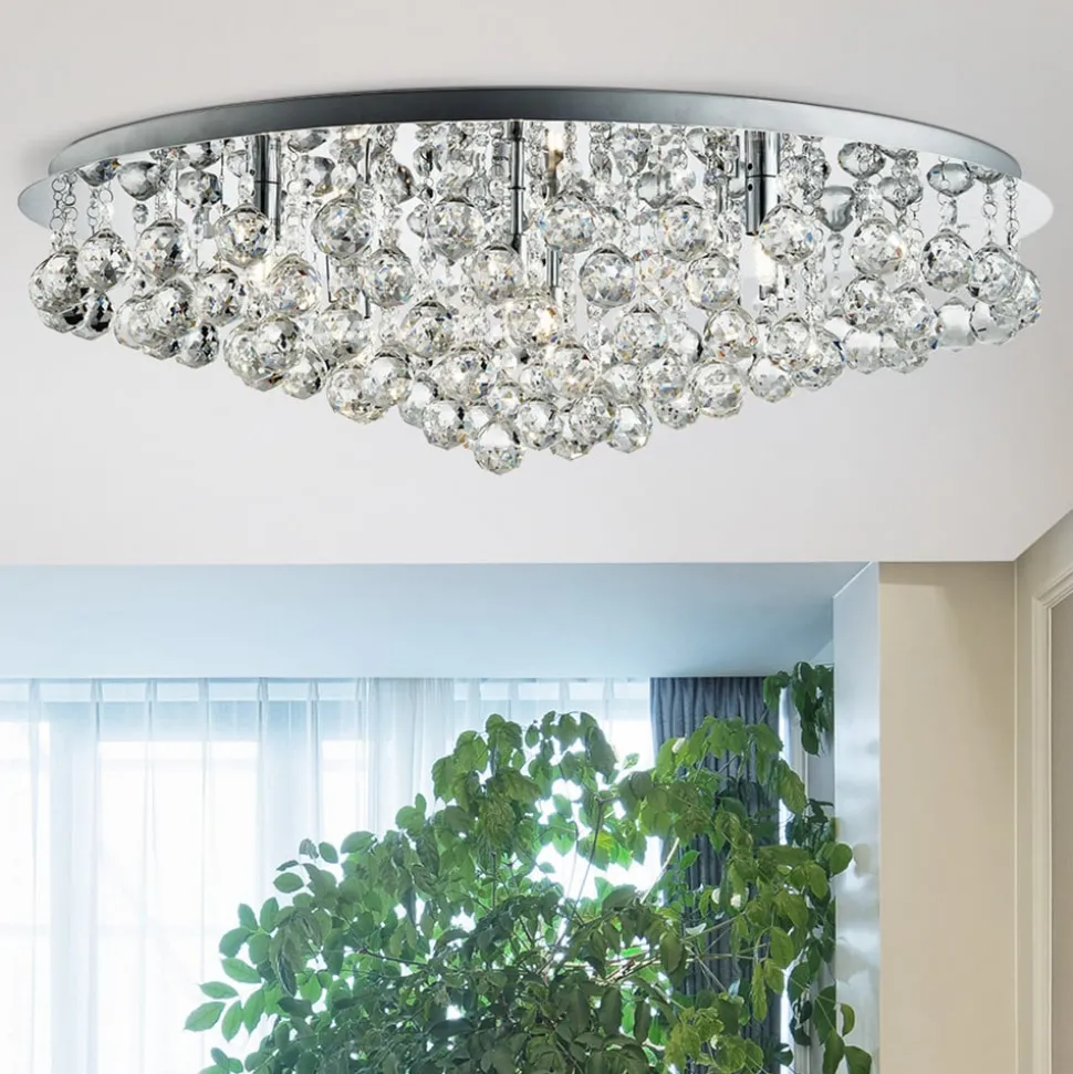 Loftslampe Hanna krom glas krystal kugler 80 cm