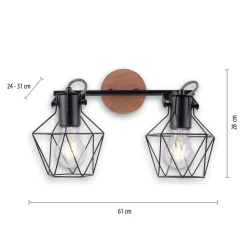 Loftslampe Jaro justerbar sort/træ 2-lys