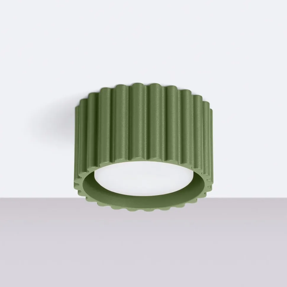 Loftslampe RIBLA, olivengrøn, Ø 10 cm, metal, GX53