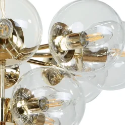 Loftslampe Zumba, glas/metal, guld/klar, 13-flammet