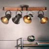 Loftspot Decca, længde 78 cm, sort/træ, 4-lys.