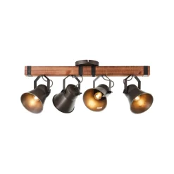Loftspot Decca, længde 78 cm, sort/træ, 4-lys.