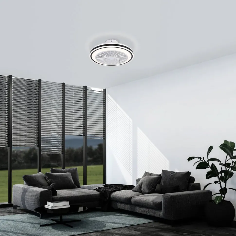 Loftventilator Almeria LED CCT, hvid/sort