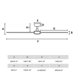 Loftventilator Rudder, DC-motor, støjsvag, Ø 132 cm, træ
