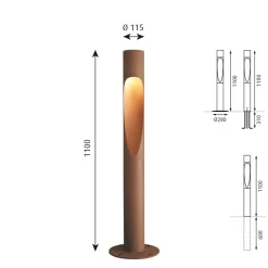 Louis Poulsen Vejlampe 830 rust 110cm dæmpbar sokkel jordforbindelse