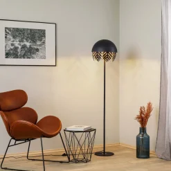Lucande Aparas gulvlampe, bladlook, sort-guld