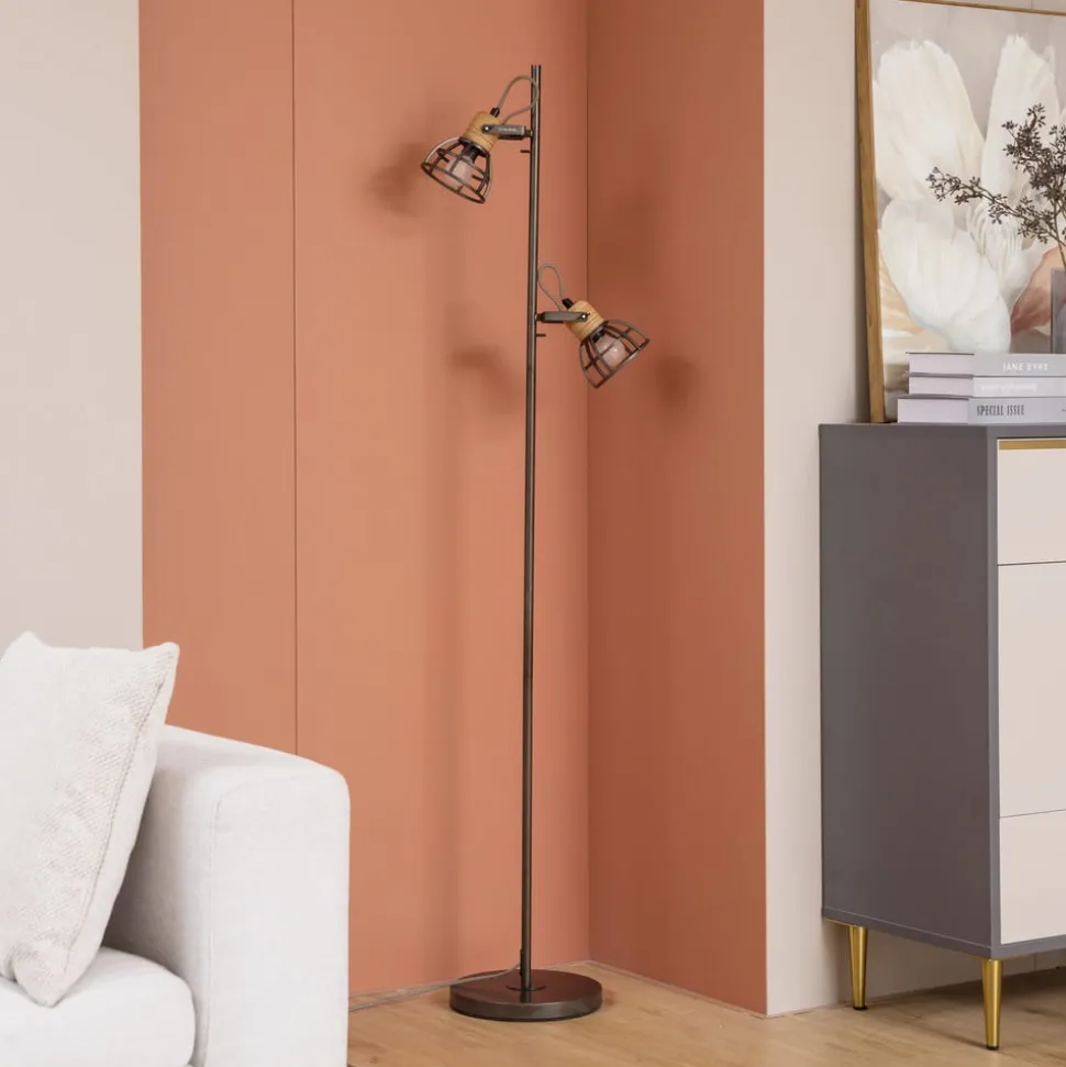 Lucande Arinthea gulvlampe, 2-lys, sort, stål, E14