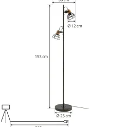 Lucande Arinthea gulvlampe, 2-lys, sort, stål, E14