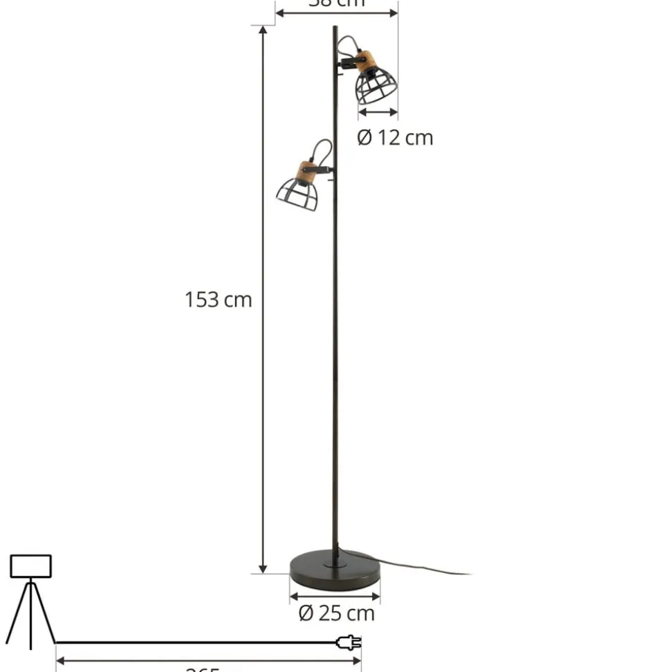 Lucande Arinthea gulvlampe, 2-lys, sort, stål, E14
